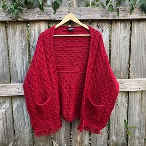 Aran 100 % Marino wool shawl red made in Ireland